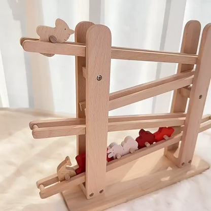 Solid Beech Wood Animal Ramp – Montessori Gravity Track Toy