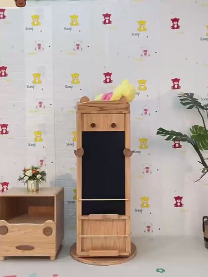 Rotating Kids Bookshelf with Chalkboard Red Oak Floor Book Rack