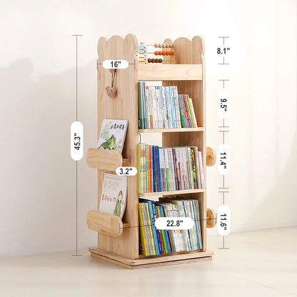 Kids Rotating Bookshelf, Solid Pine