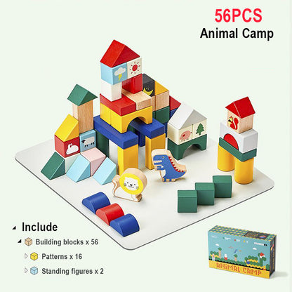 A 56-piece animal camp structure with multiple animal illustrations from the toddler building blocks set
