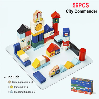 A 56-piece city commander layout with vehicle and traffic blocks from the toddler building blocks set