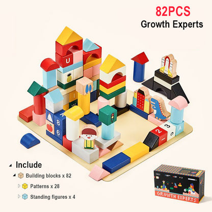 An 82-piece growth experts layout with number and alphabet blocks from the toddler building blocks set