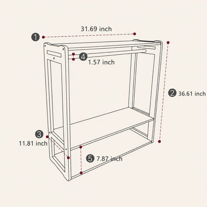 Dimension diagram of the toddler wardrobe measuring 31.69 inches wide, 11.81 inches deep, and 36.61 inches high