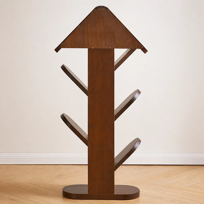 Rear view of the empty solid rubber wood tree shape floor bookshelf showing its back structure